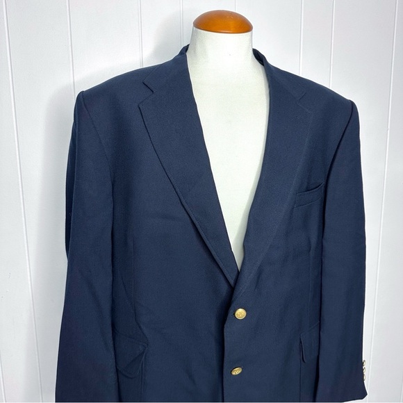 Vintage Stafford Gold Button Navy Hopsack Blazer - Picture 1 of 11